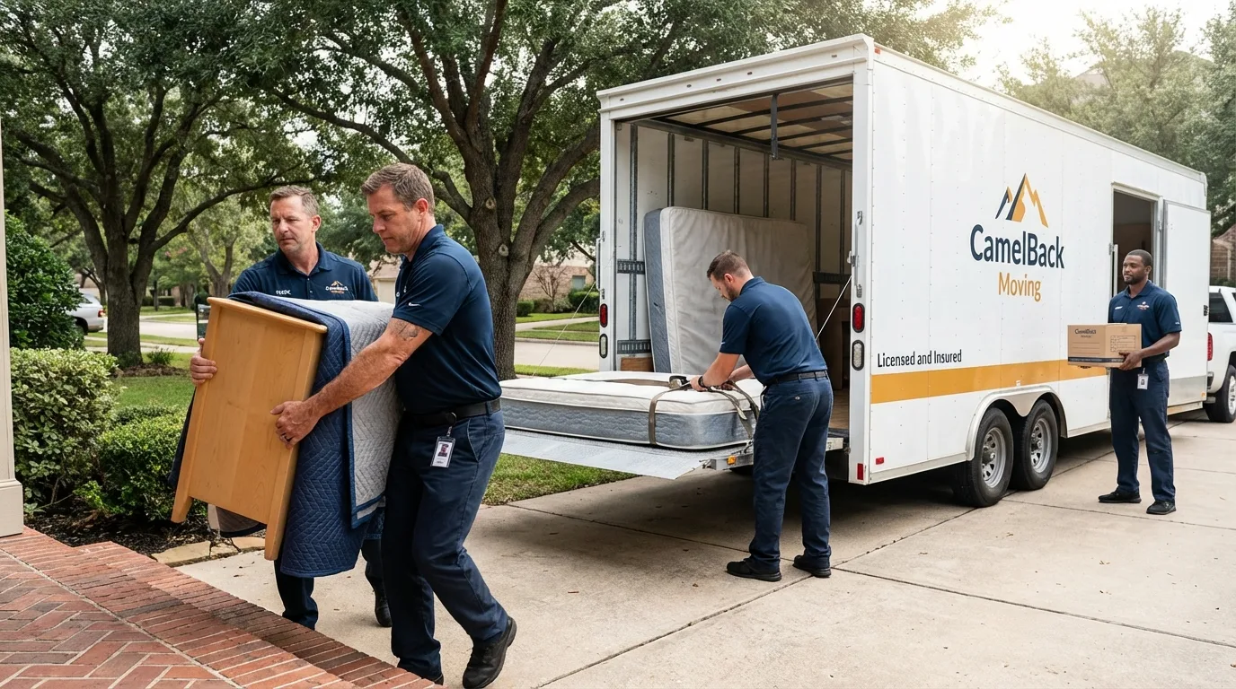 Crew loading residential truck for cross-state move from Norwood Young America, MN