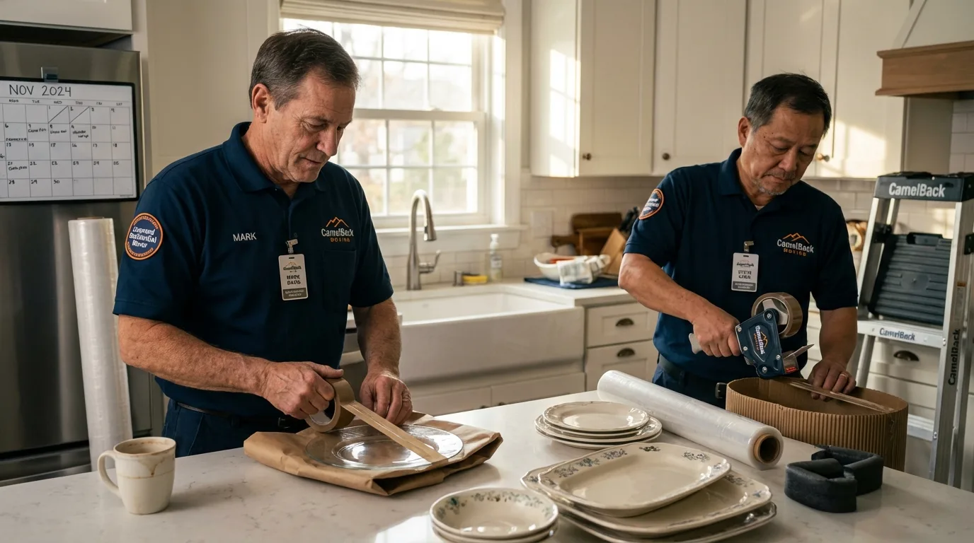 Professional crew packing kitchen dishware in Norwood Young America, MN